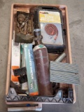 Misc. tub of welding electrodes, Tow rope, drill bits ect.