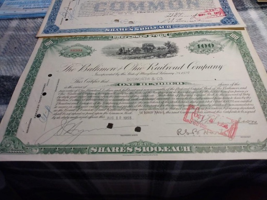 1955/1960 Baltimore/Ohio Railroad Stock Certificates