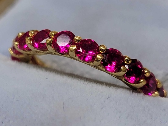 Beautiful Ruby Ring, Gold Plated 925 Sterling Silver, 20 Ruby Gem Stones