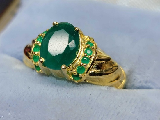 2.6ct Natural Eastern Emerald 14k Gold Plated Gypsy Ring