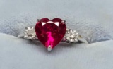 925 Sterling Silver Ruby & Diamond Heart Ring, Size 5