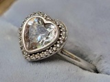 Pandora Jewelry 925 Sterling Ring, Diamond Accents w/ Quartz Heart Gem Stone