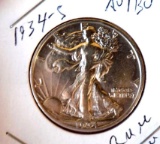 walking liberty silver half 1934 s au/bu rare date high grade stunner