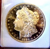 Morgan silver dollar 1884 o gem bu dmpl glassy black and white cameo Huge mirrors!!!