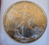 American silver eagle 1986 gem bu slabed high grade frosty white rare first year