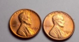 Wheat cent lot of 2 gem bu deep reds from obw rolls 1954 d 1950 d ms+++++++ original pq