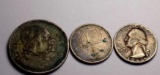 Washington silver quarter + canada silver quarter + 1947 mexico coin lot of 3