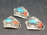 3pc Tim Guerro Native American Sterling Silver, Turquoise, Coral Jewelry