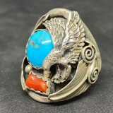 LH Signed Sterling Silver Navajo Designed Ring