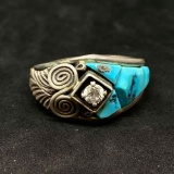 S. Ray Signed Native American Turquoise 925 Ring