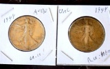 walking liberty half lot of 2 uncs rainbow stunner 1944 nice collector coins