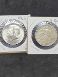 Kennedy and walking liberty half lot of 2 high grade gem bu blast white Kennedy au to unc walker