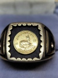 18kt gold plated ring with set coin size 10 1/2