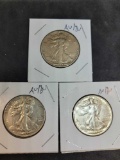 walking liberty silver half lot of 3 high Grade au to bu 90% silver $1.5 face