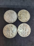 walking liberty silver half lot of 4 better grades VF to XF $2 face 90% silver