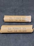 2 unsearched rolls of wheat pennies 100 coin totals