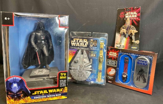 Darth Vader Elec Talking Bank. Darth Maul, 3-3P0 Watches, Sebolba Koosh Ball.