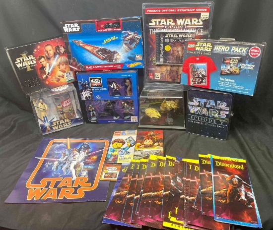 Large lot of Star Wars Collectible Memorabilia. Hotwheels, Lego, PlayStation Game more