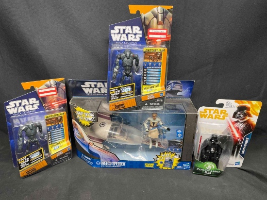 Clone Wars Freeco Speeder Bike Vehicle w/ Obi-Wan. Super Battle Droids, Vader Figures