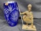 Lausitzer Mozart Collection Cobalt Blue Sawtooth 24pct Lead, Bronze Native Warrior Statue