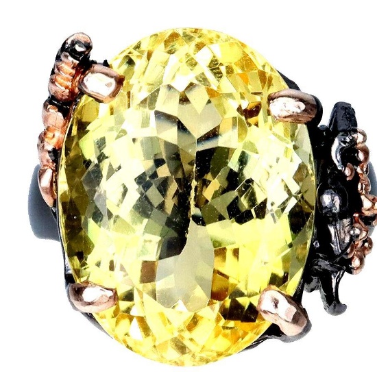 Handmade Unheated Oval Yellow Citrine 18x14mm 925 Sterling Silver Ring Size 9 massive 30+ct
