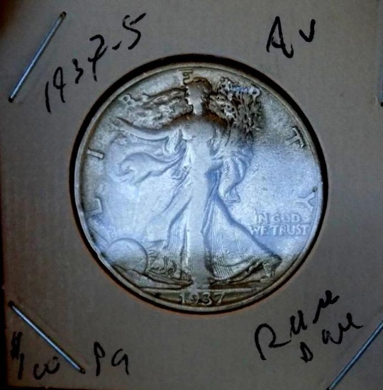 Walking Liberty Half 1937 s rare date high grade au++original pq