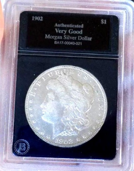 Morgan silver dollar 1902 in collectors slab 90% silver dollar