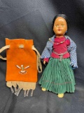 Vintage Native American/Indigenous/Indian Carlson Doll 7.5in Leather Medicine bag