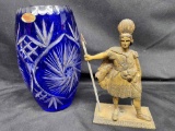 Lausitzer Mozart Collection Cobalt Blue Sawtooth 24pct Lead, Bronze Native Warrior Statue