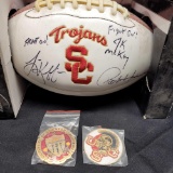 USC Football and pins With signature saying Pat Haden and Lane Kiffin