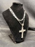 Stylized Silver Cross with Gemstones. Marked 925