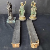 3 vintage statues and 2 vintage Supertone scrolls