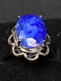 Sapphire Sterling Ring Oval Cut 23.5 Carats Size 8 3/4