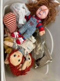 Bin Full of Assorted Dolls. Chucky, Raggedy Ann, More