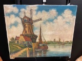 Canvas Art Windmill with boats.