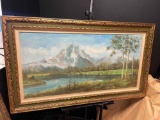 Very Large Framed Art 55.5 x 32 in. Snow Topped Mountain.