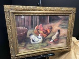 Large 45x 33 in Formal Multi-Color Chicken Farm Framed Art