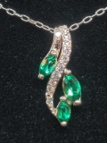 925 Sterling Emerald and White Sapphire Pendant Italian Designer