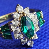 14k Plated Emerald and White Sapphire Designer Ring