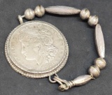 Morgan Silver Dollar Sterling silver antique Hand Native American made bracelet stunning