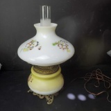 Antique Electrified Hand Painted Oil Lamp with Shade.
