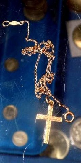 10 kt yellow gold cross and necklace pure tested yellow gold