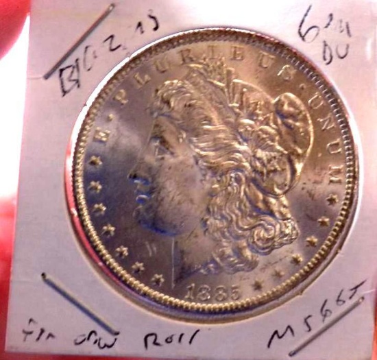 Morgan silver dollar 1885 o Gem bu frm obw roll ms+++++++ Blazing frosty white pq stunner