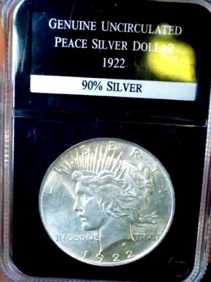 Peace silver dollar 1922 gem bu blazing frosty beauty in collectors slab