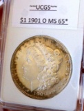 Morgan silver dollar 1901 o gem bu rainbow toned beauty nice looker