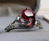 Stunning engagement ring 925 silver with set ruby and white Topaz gemstone