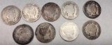 9 Barber Silver Dimes 1901-1914