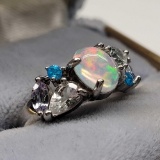 Opal and Tanzanite appetite gemstone ring new untreated sterling setting nice high end