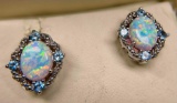 Stunning Fire Opal and Topaz Silver Pierced Earrings 925 2.9g