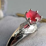 Fancy looking Deco silver 925 ring with Simulated Ruby and Diamond Gemstones